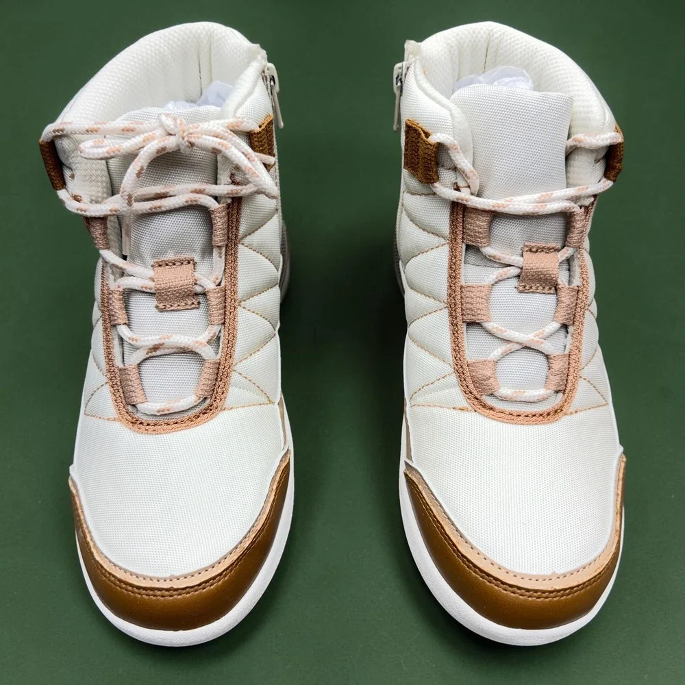 Land's End Womens Quilted High Top Side Zip Boots White Brown 532383 Size 7.5